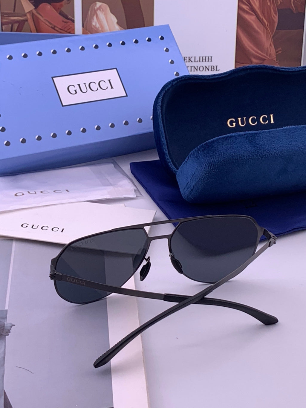 Gucci G2380 Polarized Aviator Orange Lens Sunglasses for Men - 431335 - detail image 7