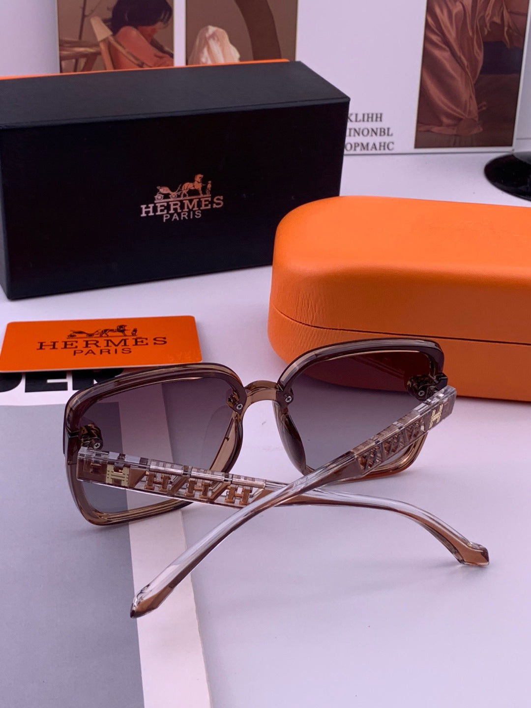 Hermès H7993 Square Gold Lens Sunglasses for Men & Women - 450030 - detail image 6