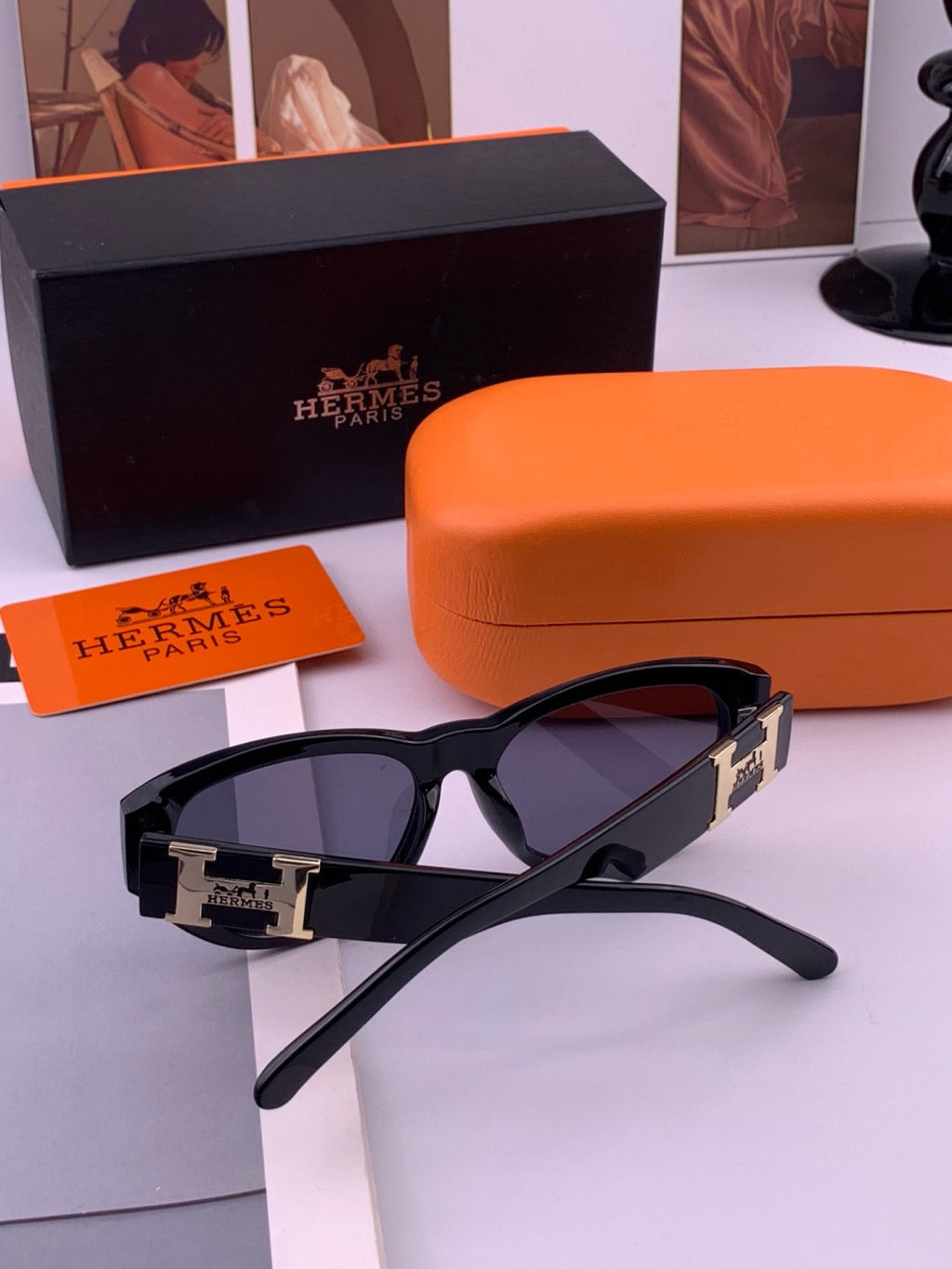Hermès H37005 Square Black Lens Sunglasses for Men & Women - detail image 5