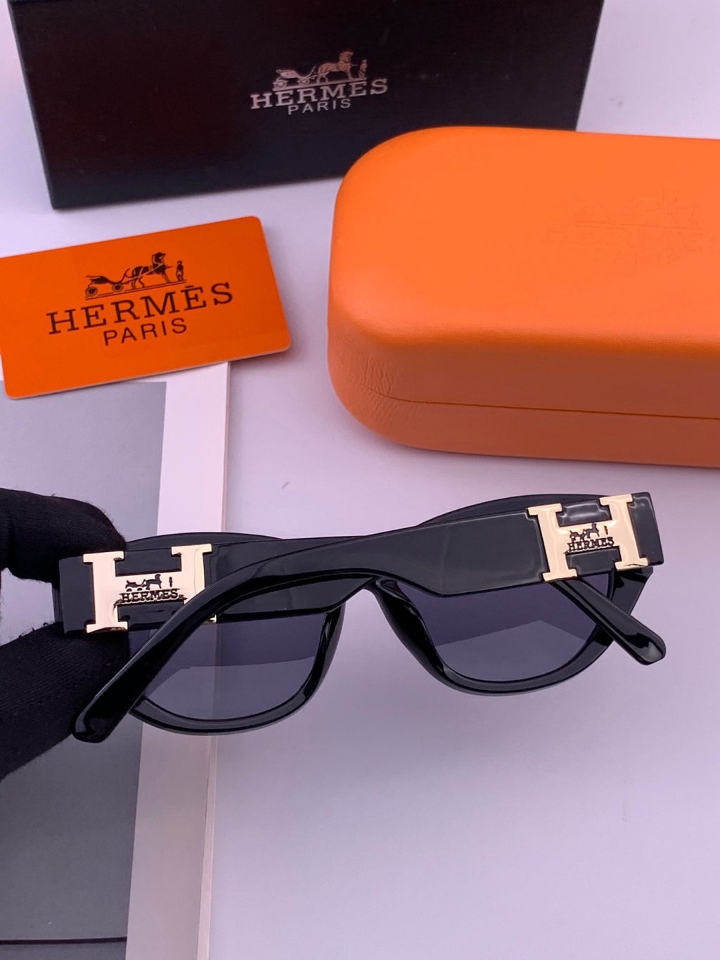 Hermès H37005 Square Black Lens Sunglasses for Men & Women - detail image 4