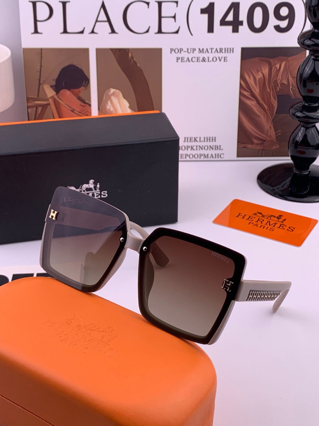 Hermès H1605 Square Black Lens Sunglasses for Men & Women - 466419