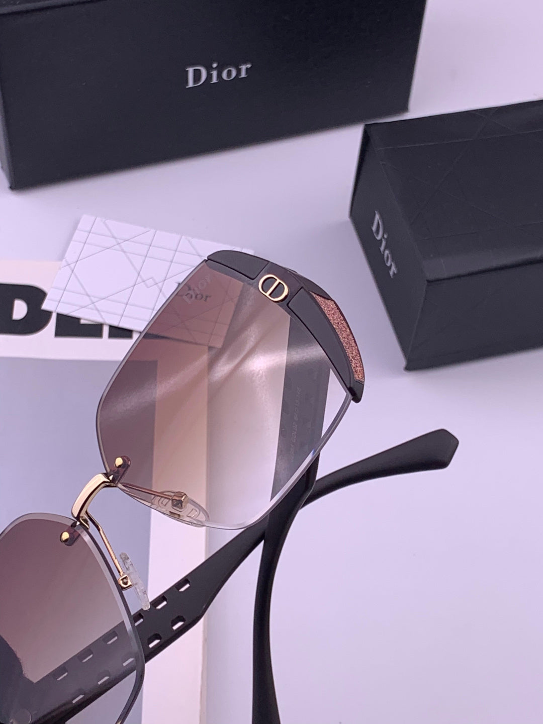 Dior CD5296 Square Gold Lens Sunglasses for Women - detail image 6