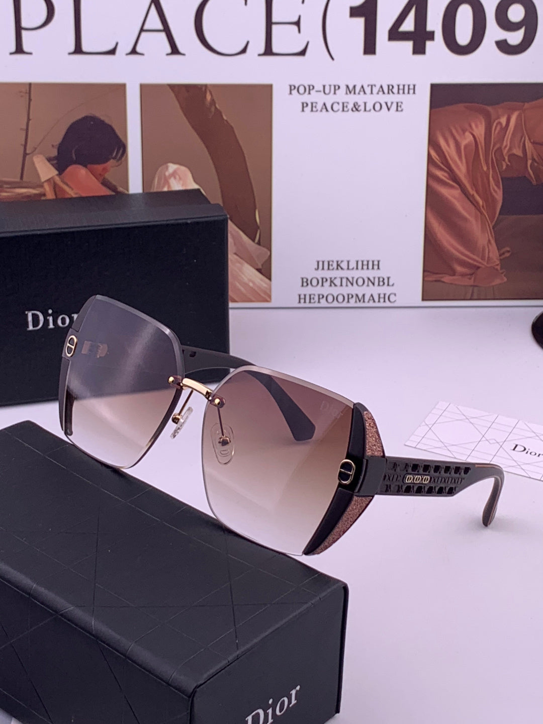 Dior CD5296 Square Gold Lens Sunglasses for Women - detail image 2