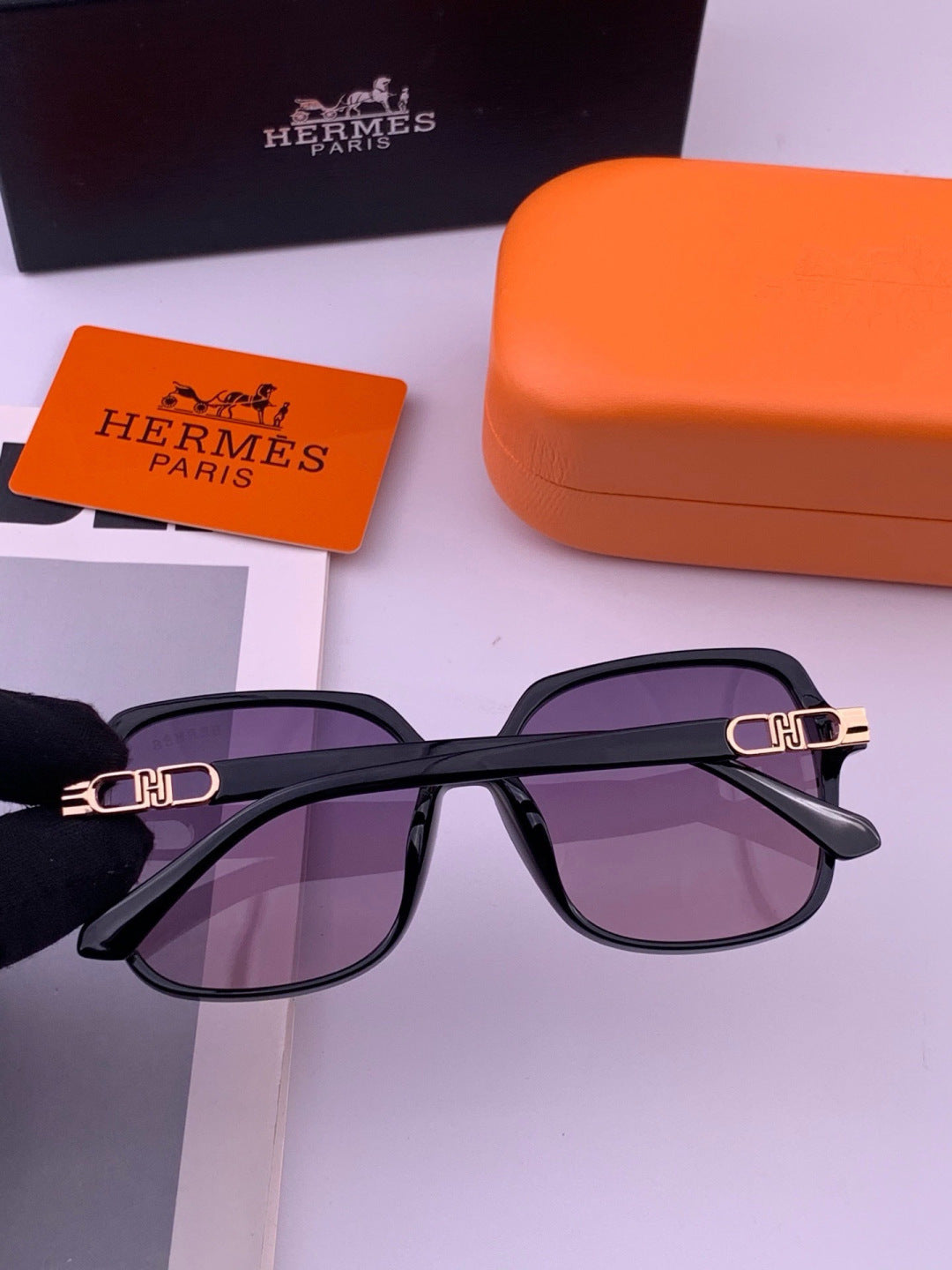 Hermès H2108 Square Gold Lens Sunglasses for Men & Women - 466443 - detail image 4
