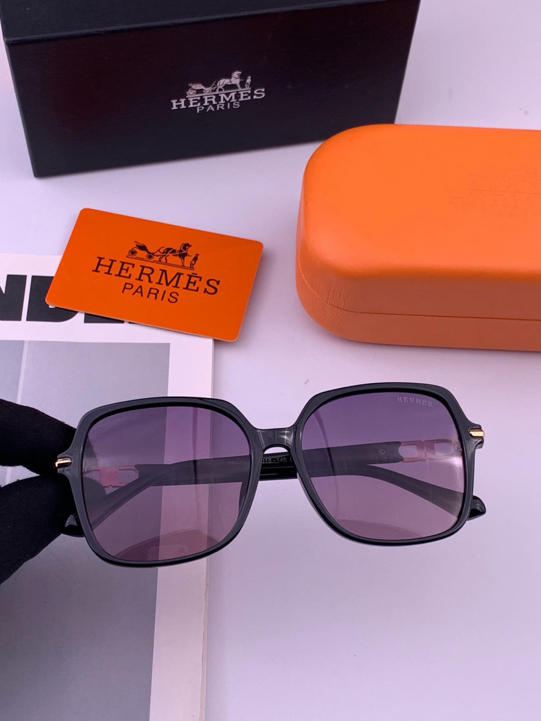 Hermès H2108 Square Gold Lens Sunglasses for Men & Women - 466443