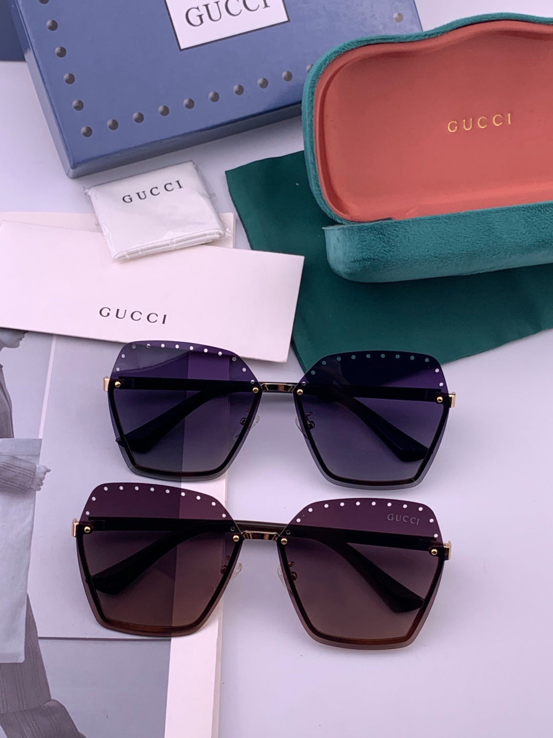 Gucci G9079 Lightweight Rimless Gold Lens Sunglasses for Women - detail image 7