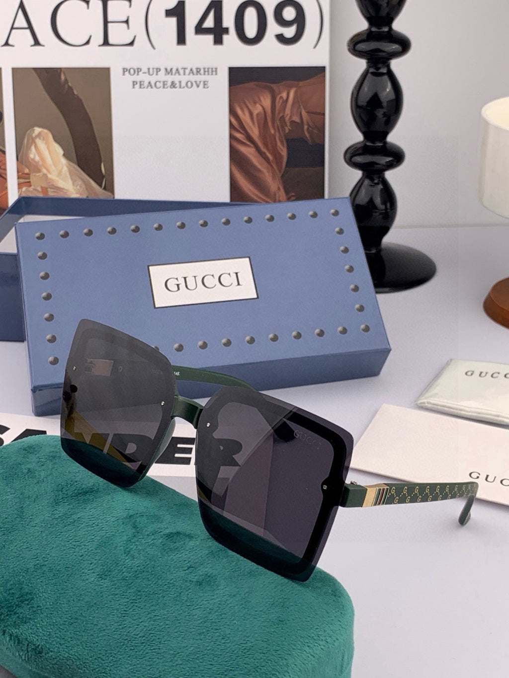 Gucci G9222 Polarized Square Gold Lens Sunglasses for Men & Women - 464894 - detail image 6
