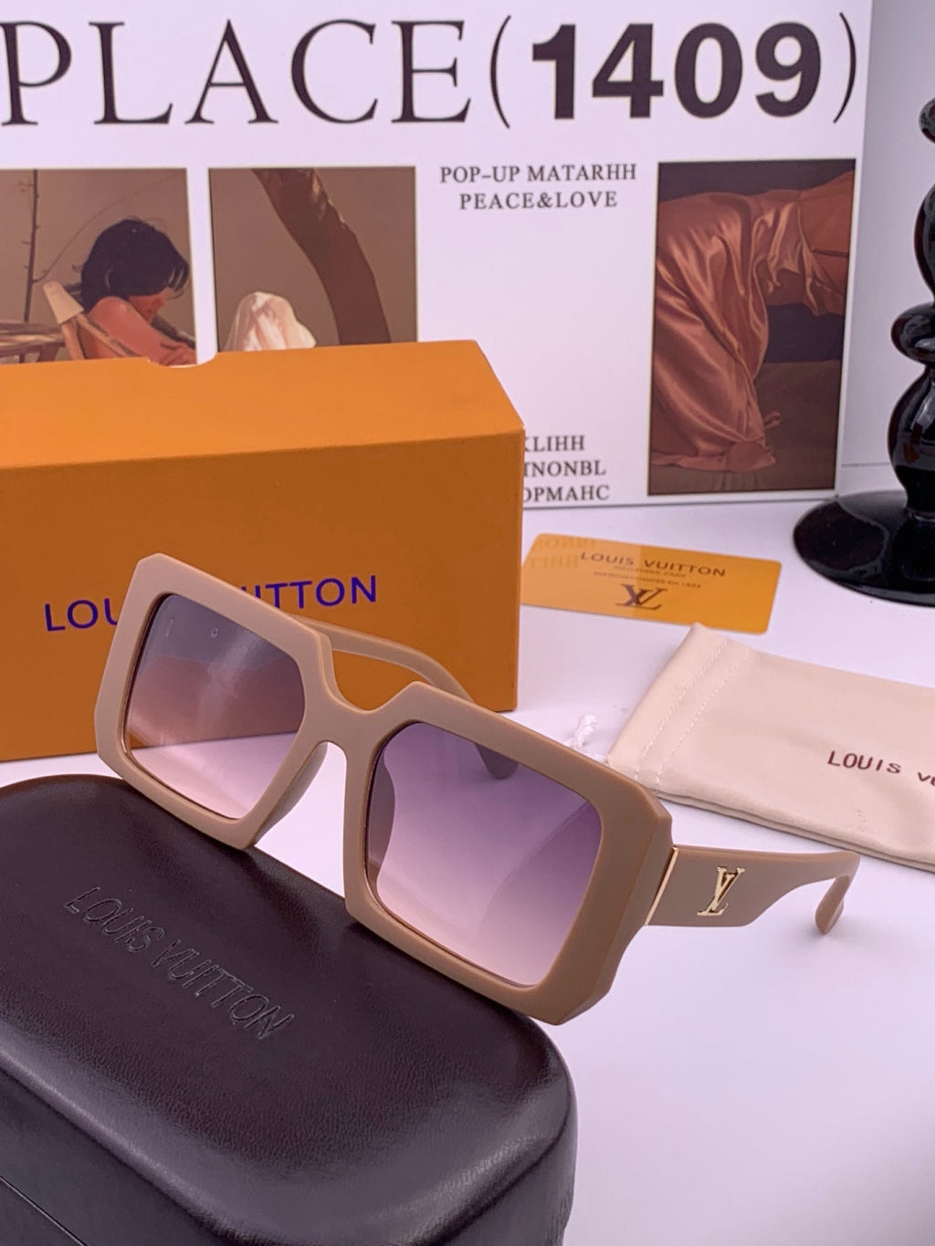 Louis Vuitton L37004 Oversized Red Lens Sunglasses for Men & Women
