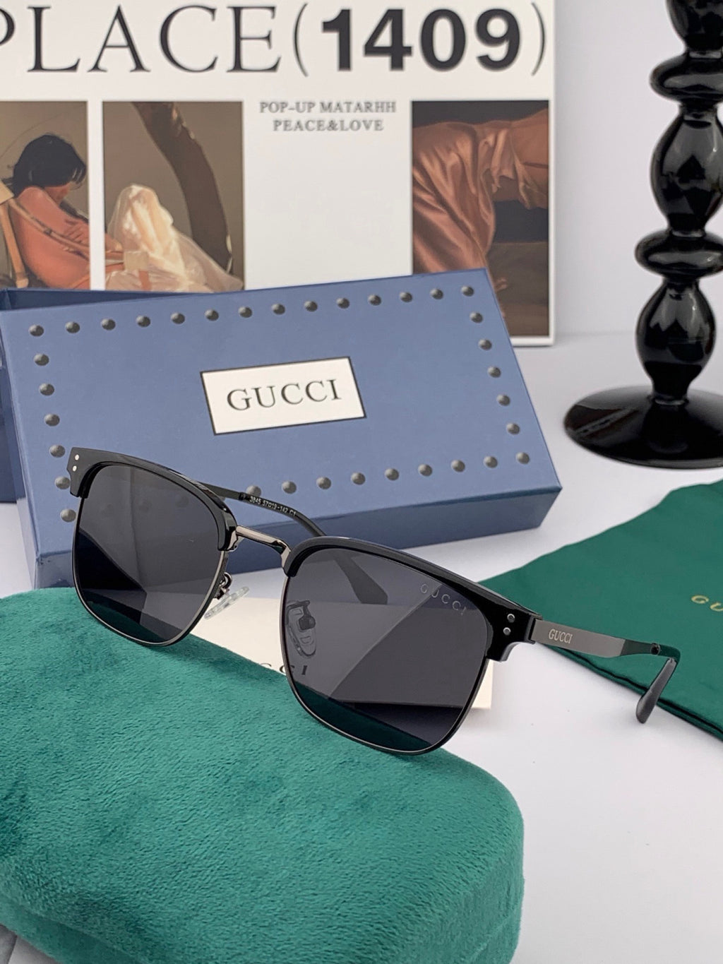 Gucci G5384 Polarized Square Black Lens Sunglasses for Women - detail image 4