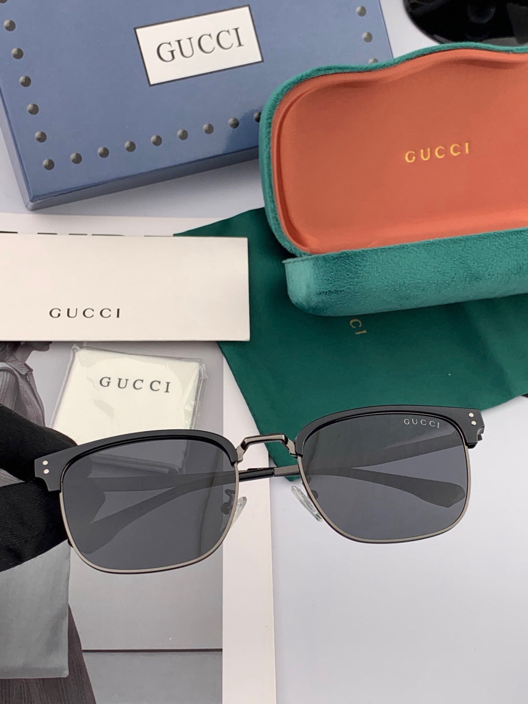 Gucci G5384 Polarized Square Black Lens Sunglasses for Women - detail image 2