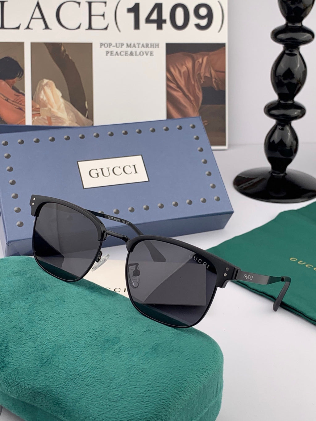 Gucci G5384 Polarized Square Black Lens Sunglasses for Women - detail image 3