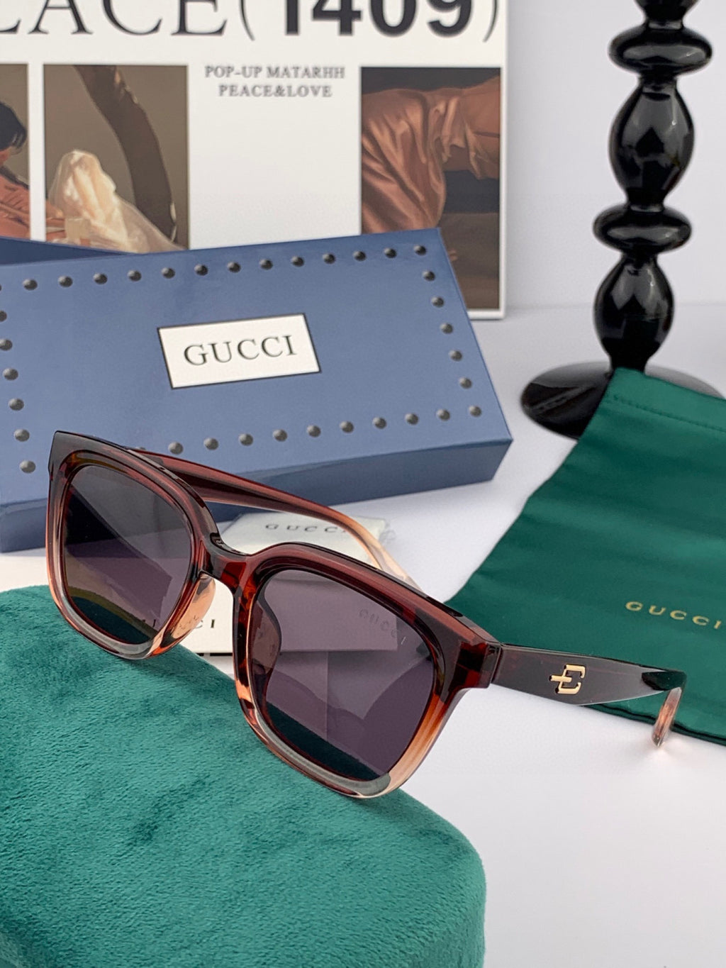Gucci G5108 Polarized Square Black Lens Sunglasses for Women - detail image 6