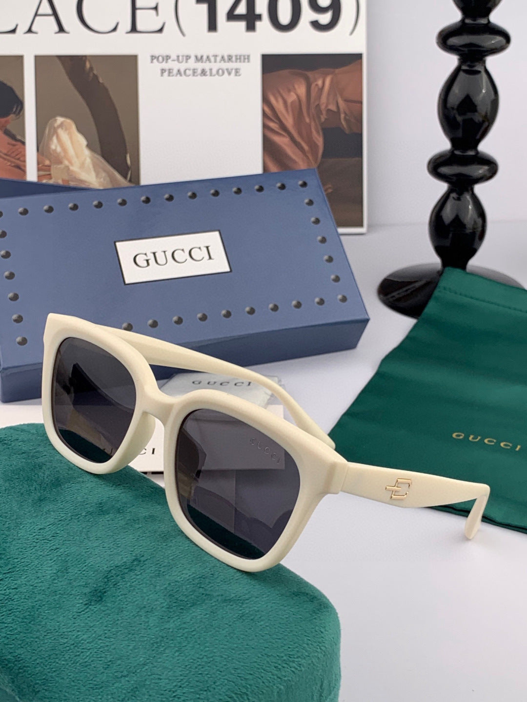 Gucci G5108 Polarized Square Black Lens Sunglasses for Women - detail image 4