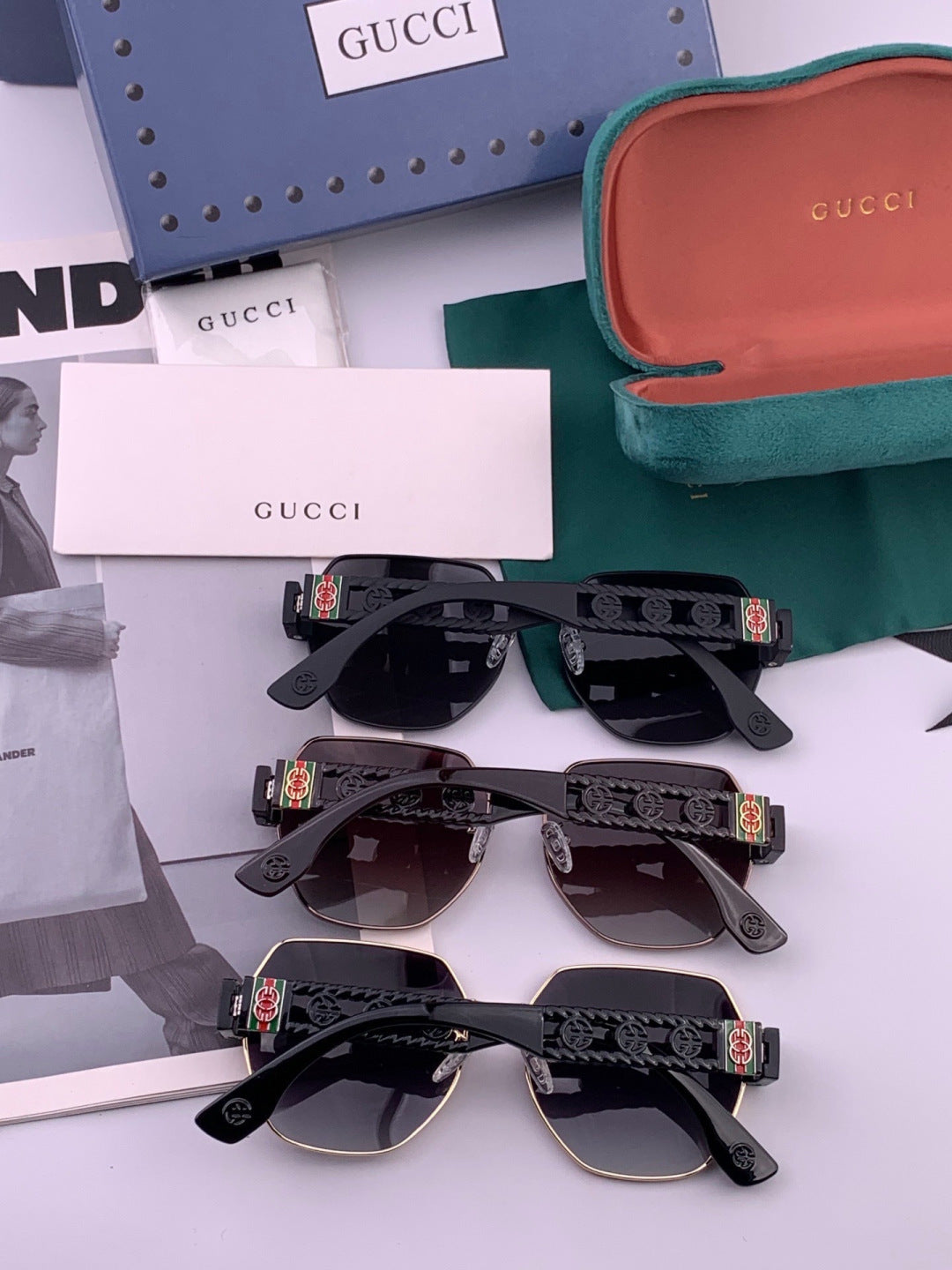 Gucci G1370 Metal Square Pink Lens Sunglasses for Men & Women - detail image 5