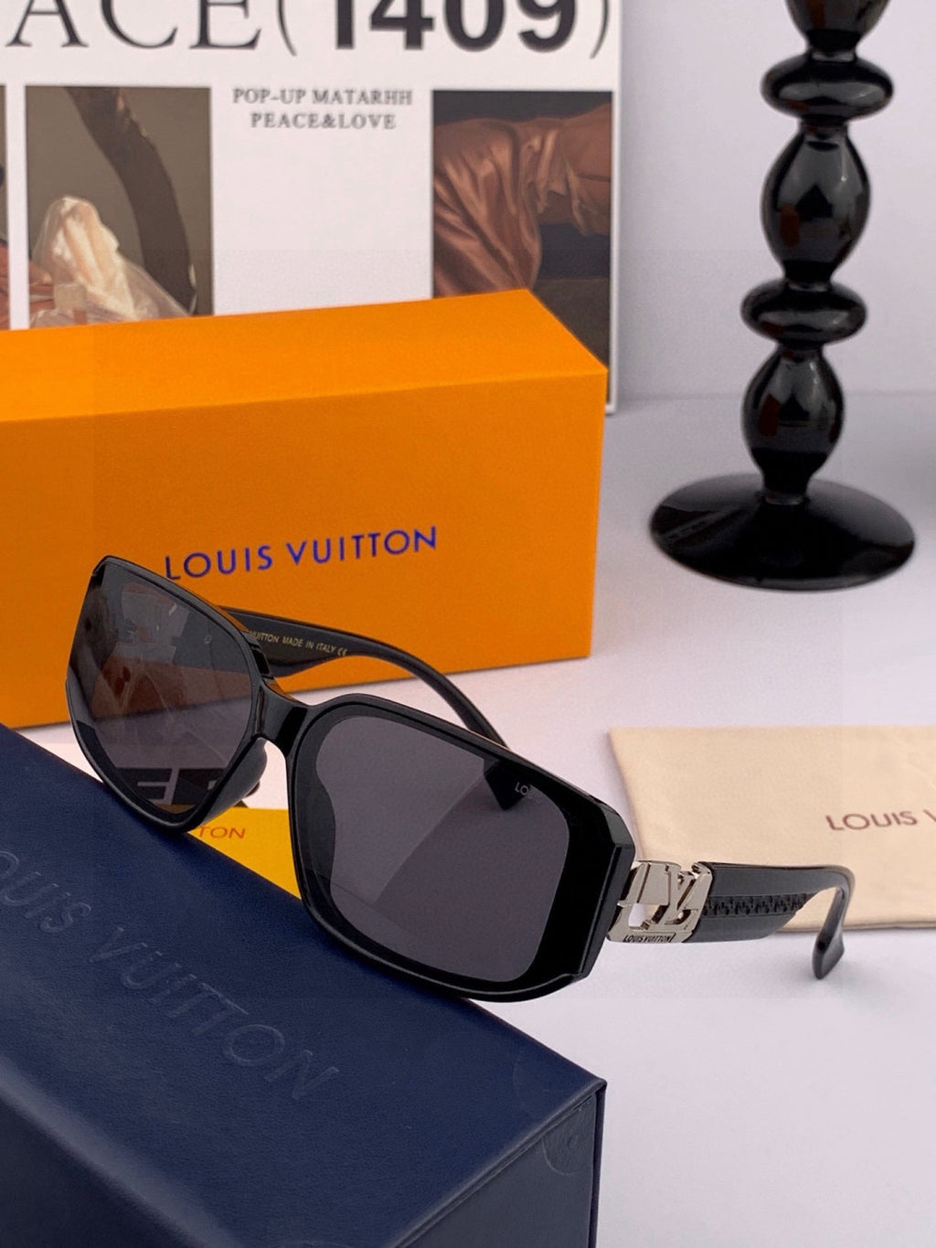 Louis Vuitton L5551 Square Black Lens Sunglasses for Men & Women - detail image 5