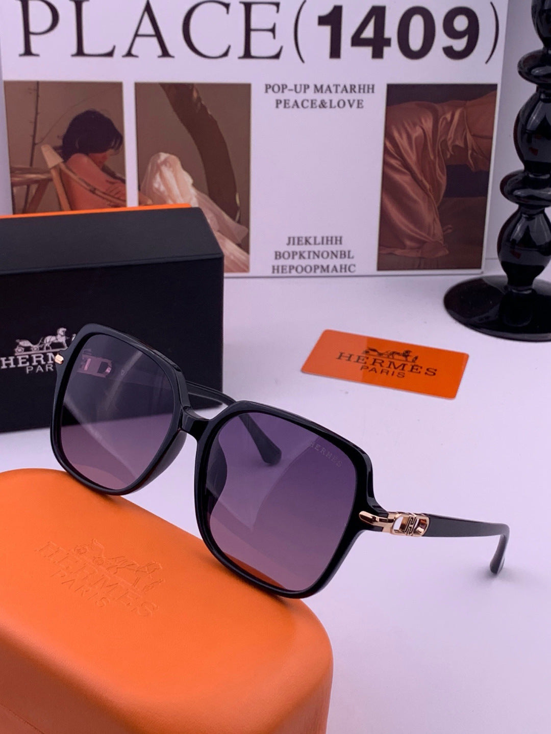 Hermès H2108 Square Gold Lens Sunglasses for Men & Women - detail image 2