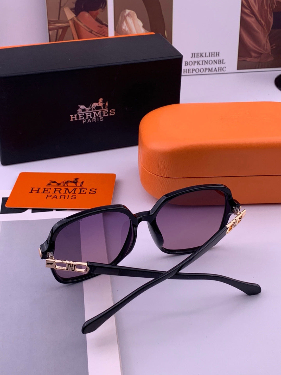 Hermès H2108 Square Gold Lens Sunglasses for Men & Women - detail image 7