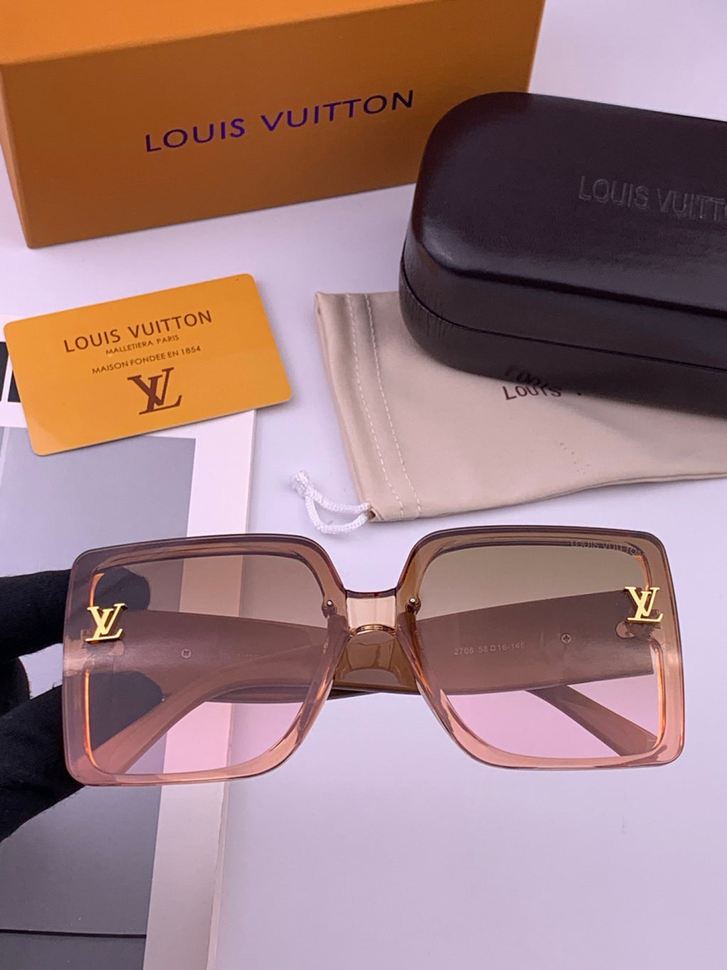 Louis Vuitton L8270 Square Black Lens Sunglasses for Men & Women