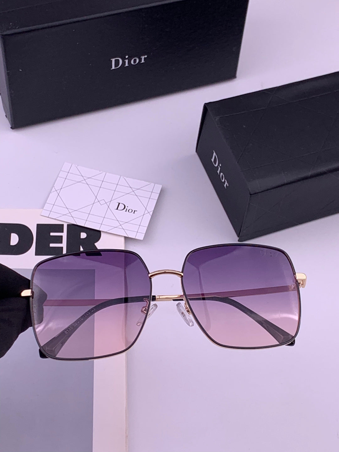 Dior D5813 Polarized Square Black Lens Sunglasses for Men & Women