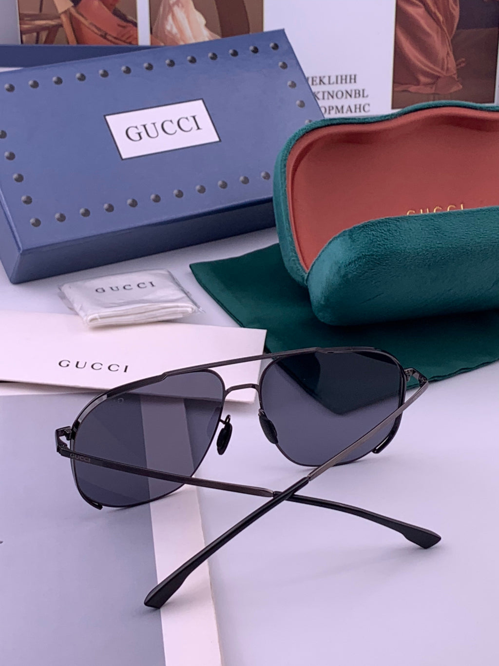 Gucci G0227 Polarized Aviator Gold Lens Sunglasses for Men - detail image 5