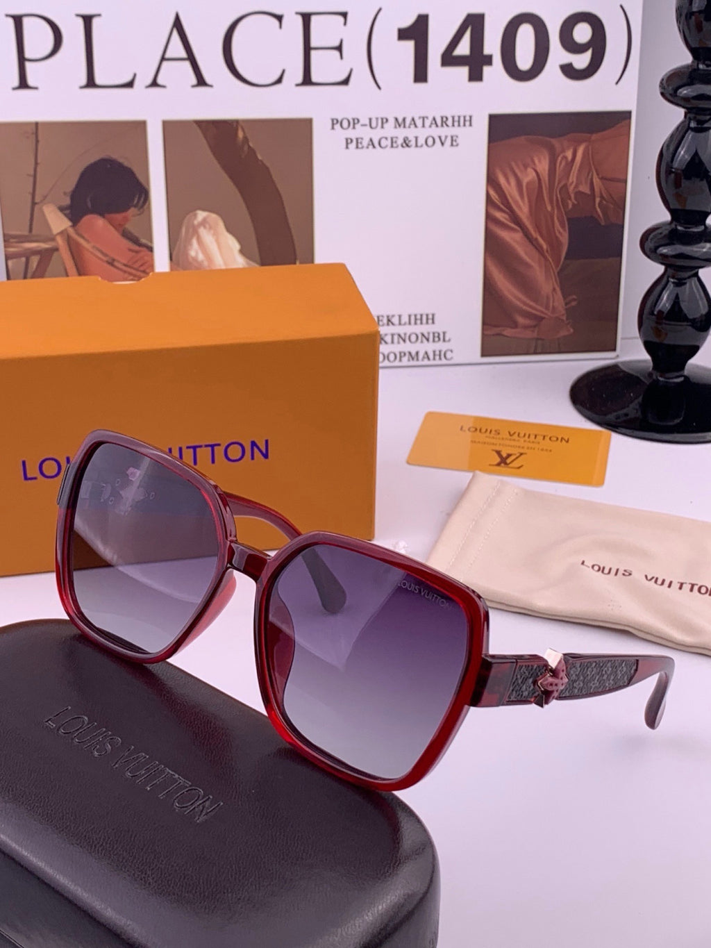Louis Vuitton 2614 Polarized Square Gold Lens Sunglasses for Men & Women - detail image 2