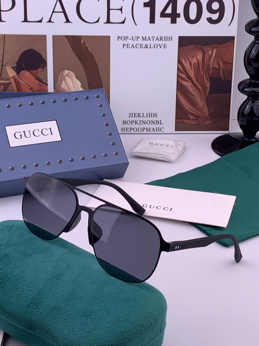 Gucci G2807 Polarized Aviator Black Lens Sunglasses for Men - detail image 2