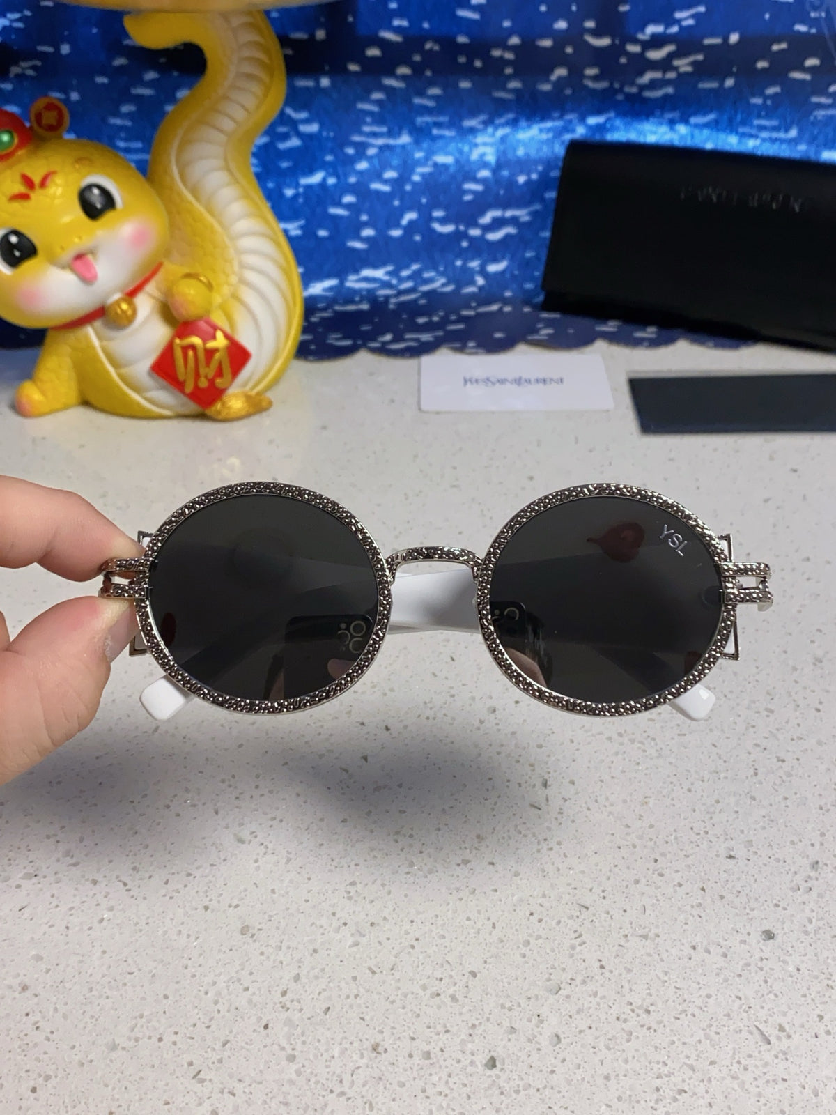Saint Laurent Metal Round Silver Lens Sunglasses for Men & Women - detail image 4