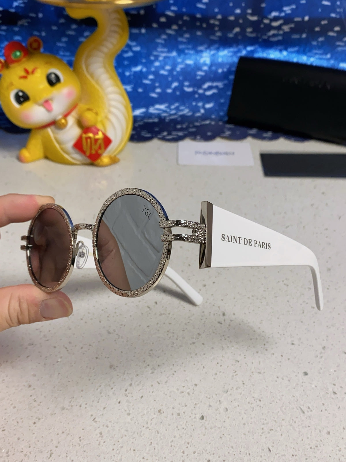 Saint Laurent Metal Round Silver Lens Sunglasses for Men & Women - detail image 6