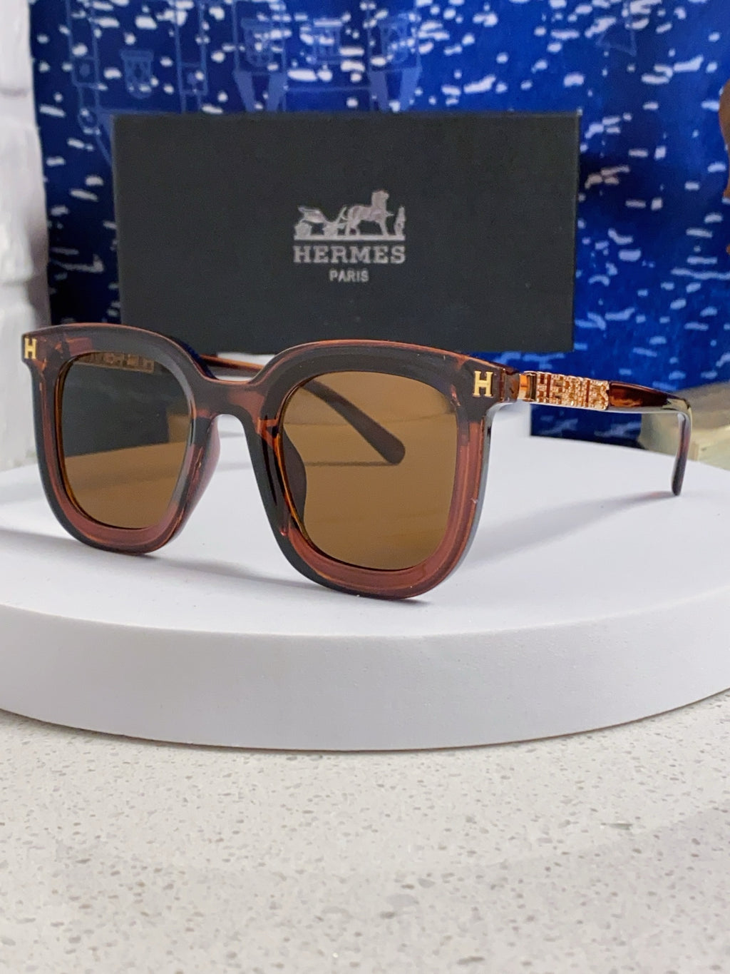 Hermès Metal Square Brown Lens Sunglasses for Men & Women