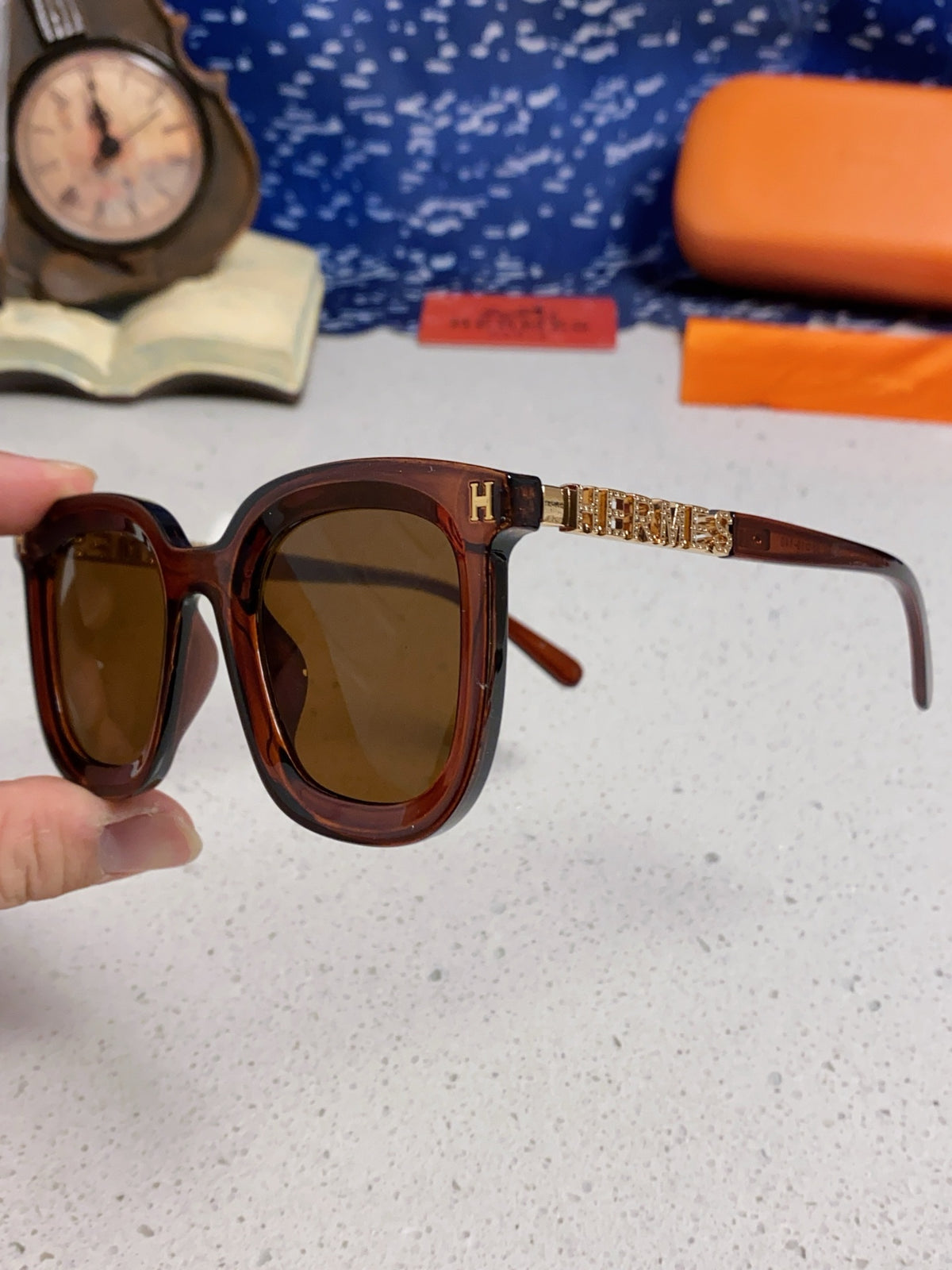 Hermès Metal Square Brown Lens Sunglasses for Men & Women - detail image 6