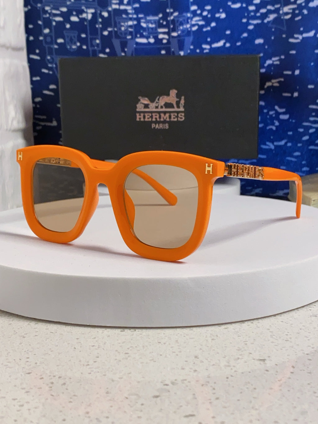 Hermès Metal Square Orange Lens Sunglasses for Men & Women - 399450