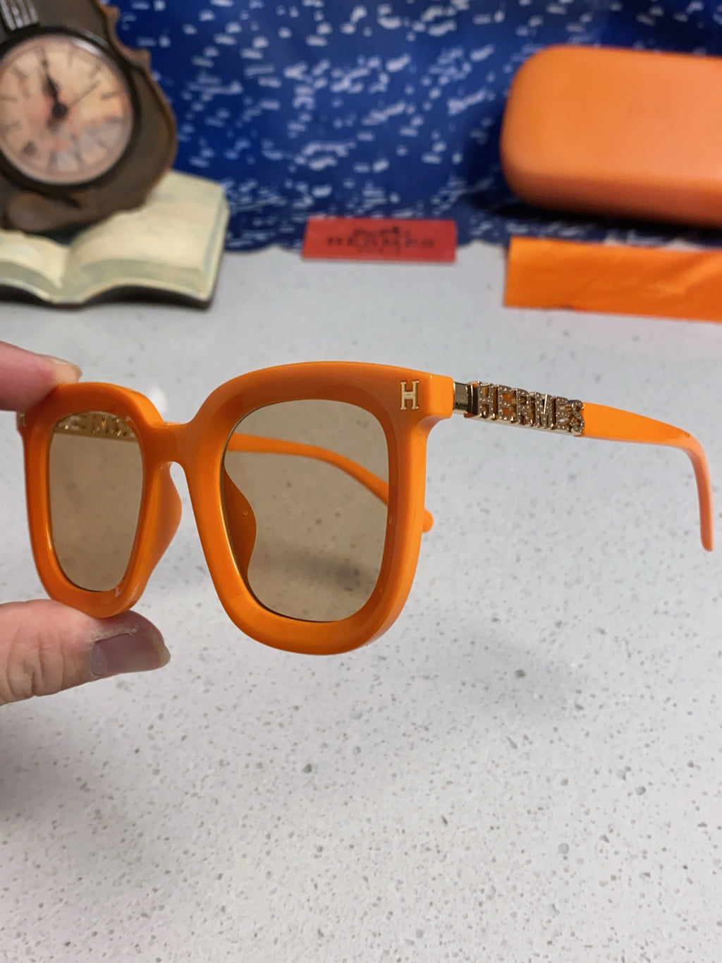 Hermès Metal Square Orange Lens Sunglasses for Men & Women - detail image 6