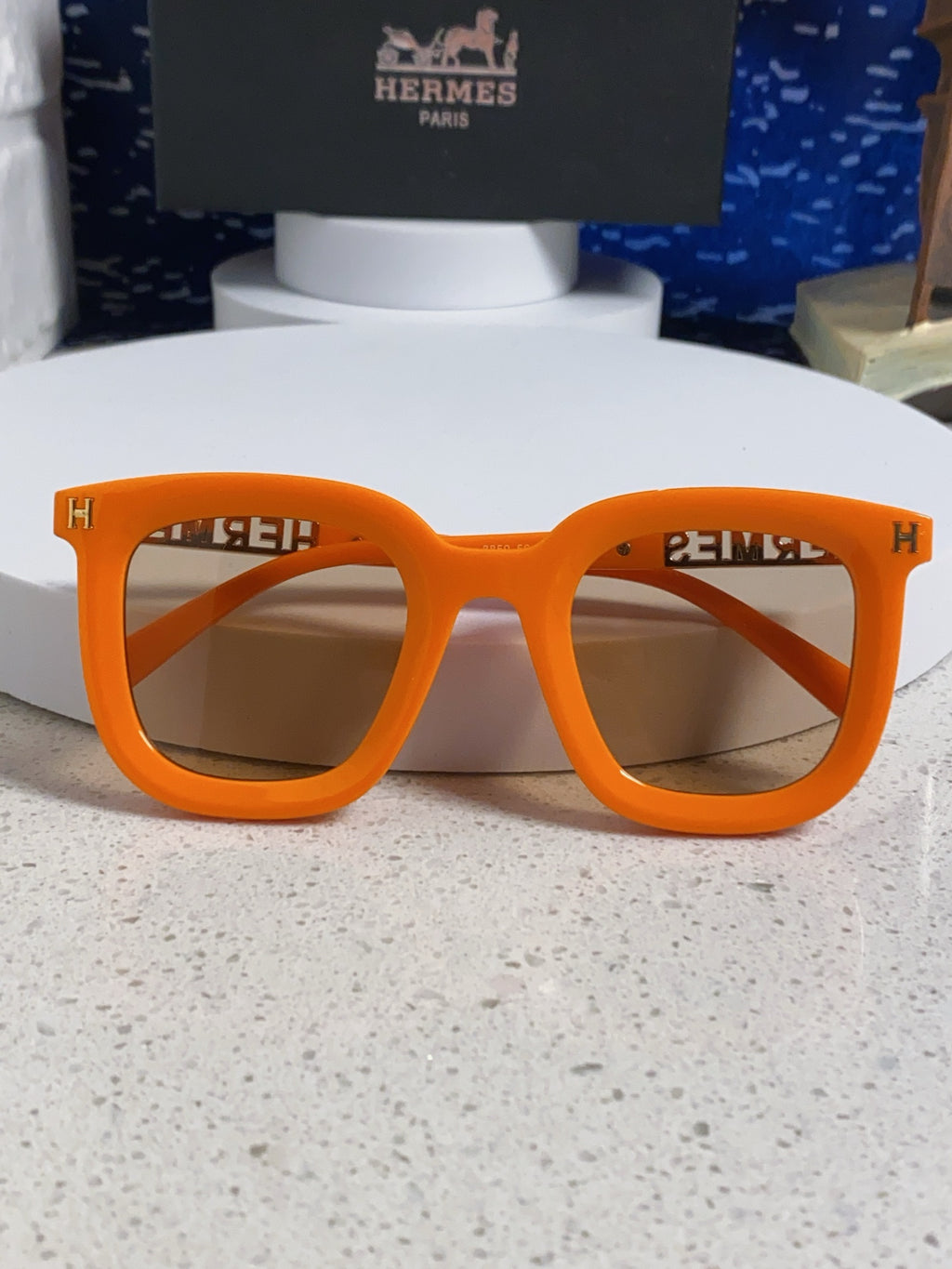 Hermès Metal Square Orange Lens Sunglasses for Men & Women - detail image 8