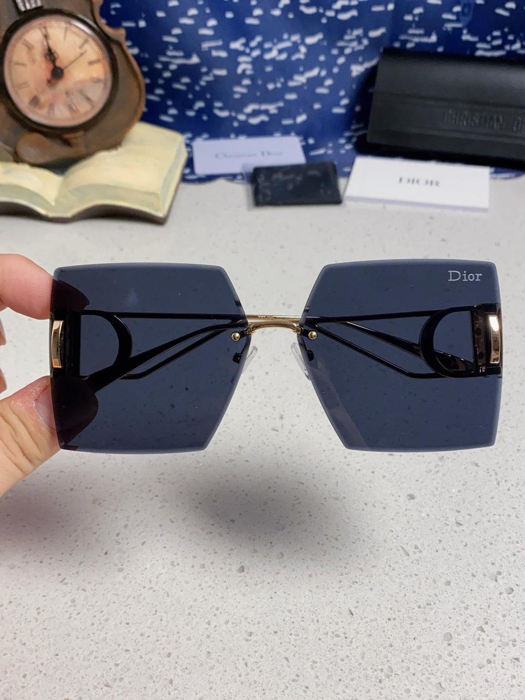 Dior 30MONTAIGNE Lightweight Rimless Blue Lens Sunglasses for Men & W - 867126 - detail image 4