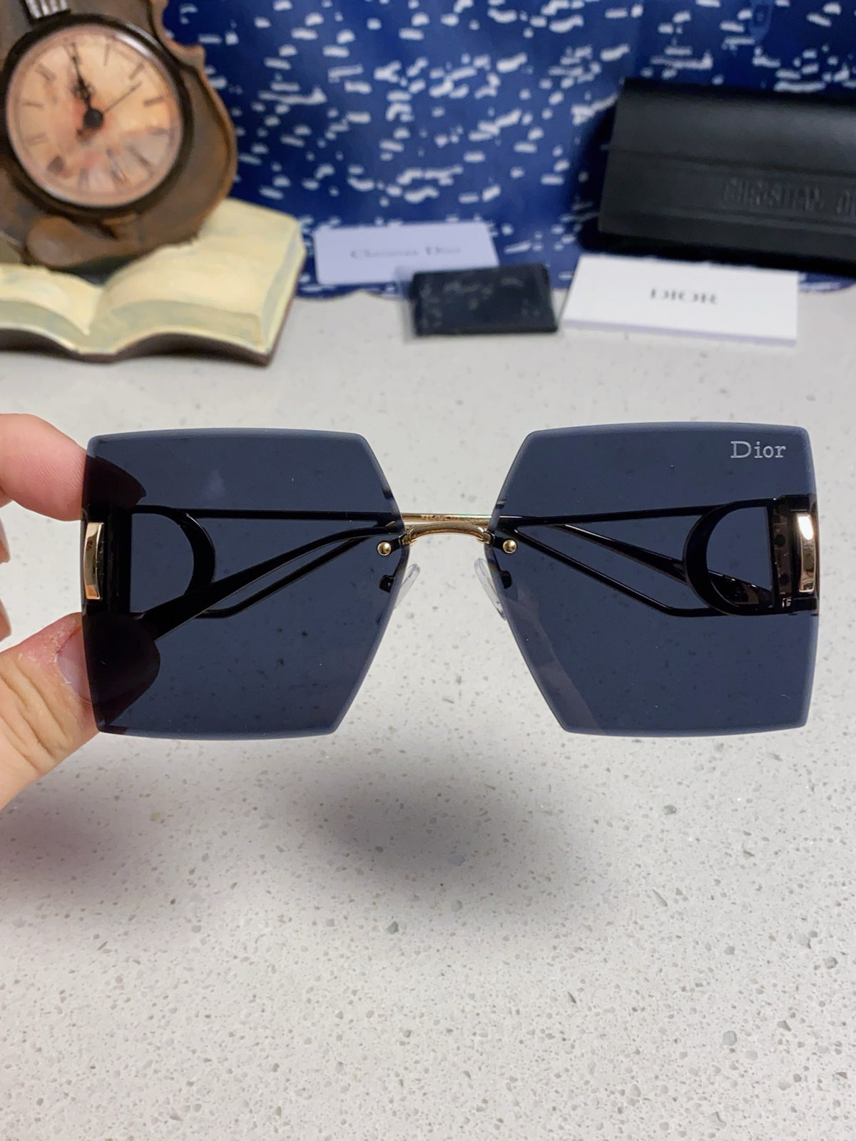 Dior 30MONTAIGNE Lightweight Rimless Blue Lens Sunglasses for Men & W - 415462 - detail image 4