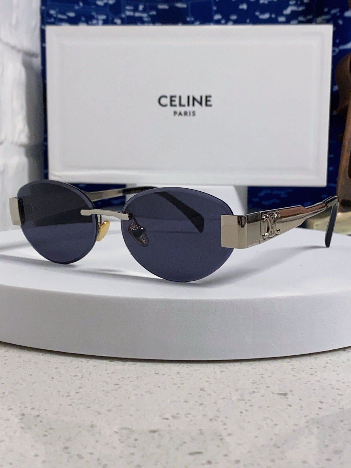 Celine Metal Round Blue Lens Sunglasses for Men & Women