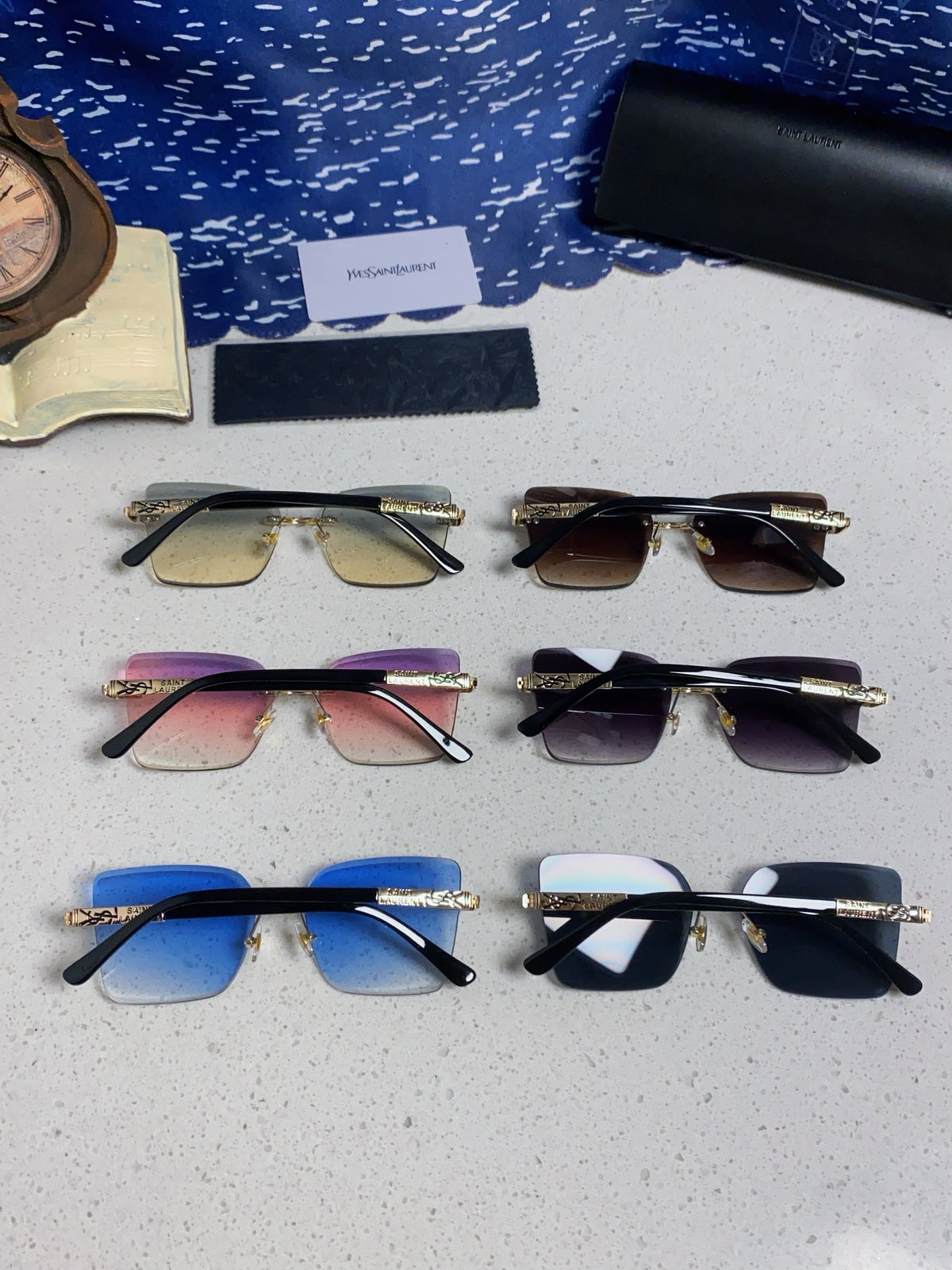 Saint Laurent Lightweight Rimless Purple Lens Sunglasses for Men & Women - detail image 11