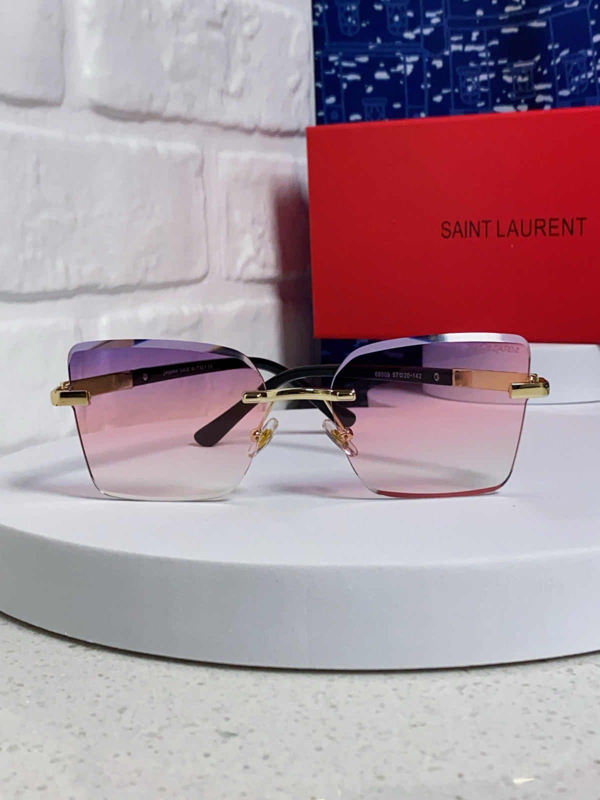 Saint Laurent Lightweight Rimless Purple Lens Sunglasses for Men & Women - detail image 2