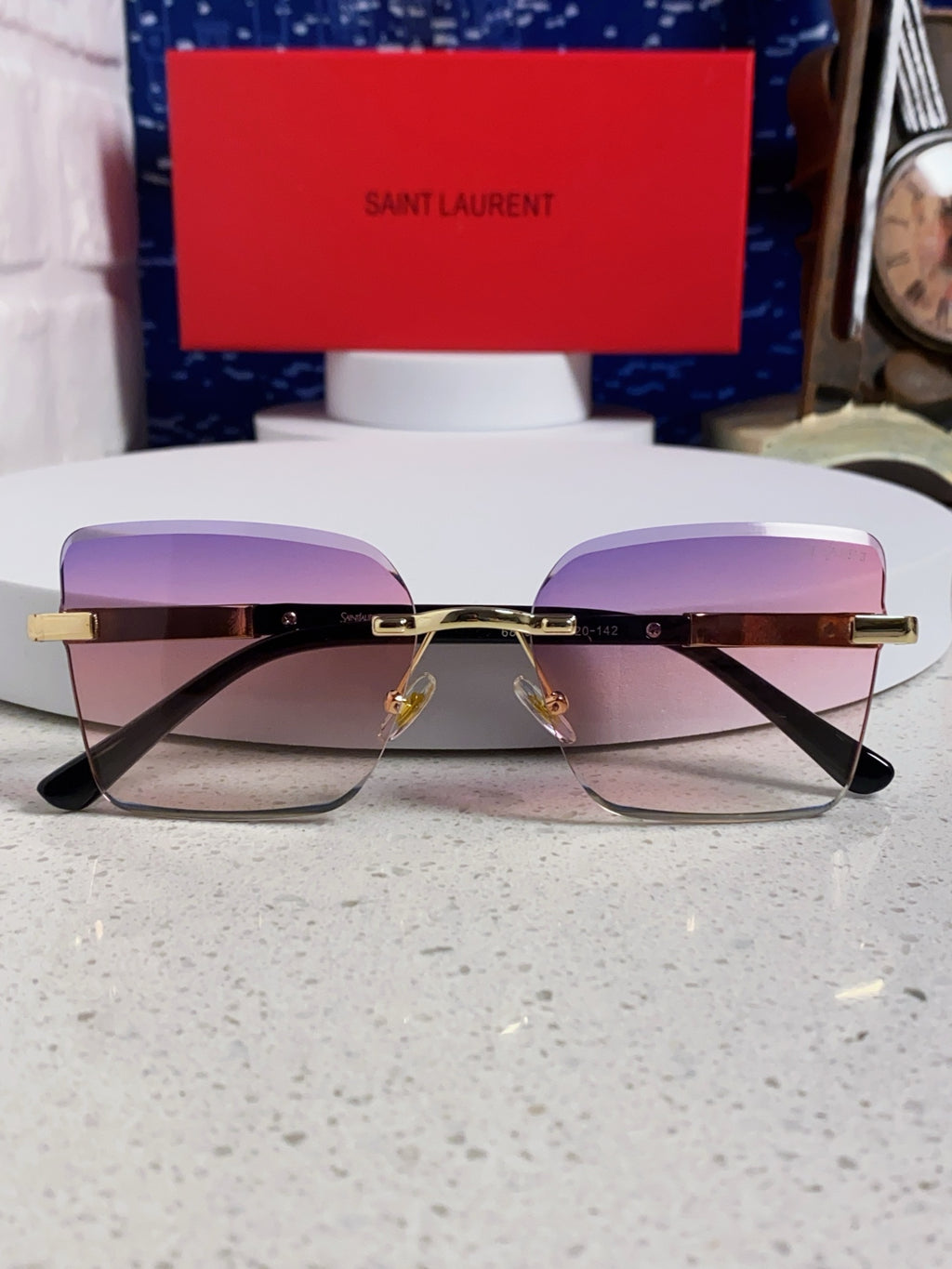 Saint Laurent Lightweight Rimless Purple Lens Sunglasses for Men & Women - detail image 9