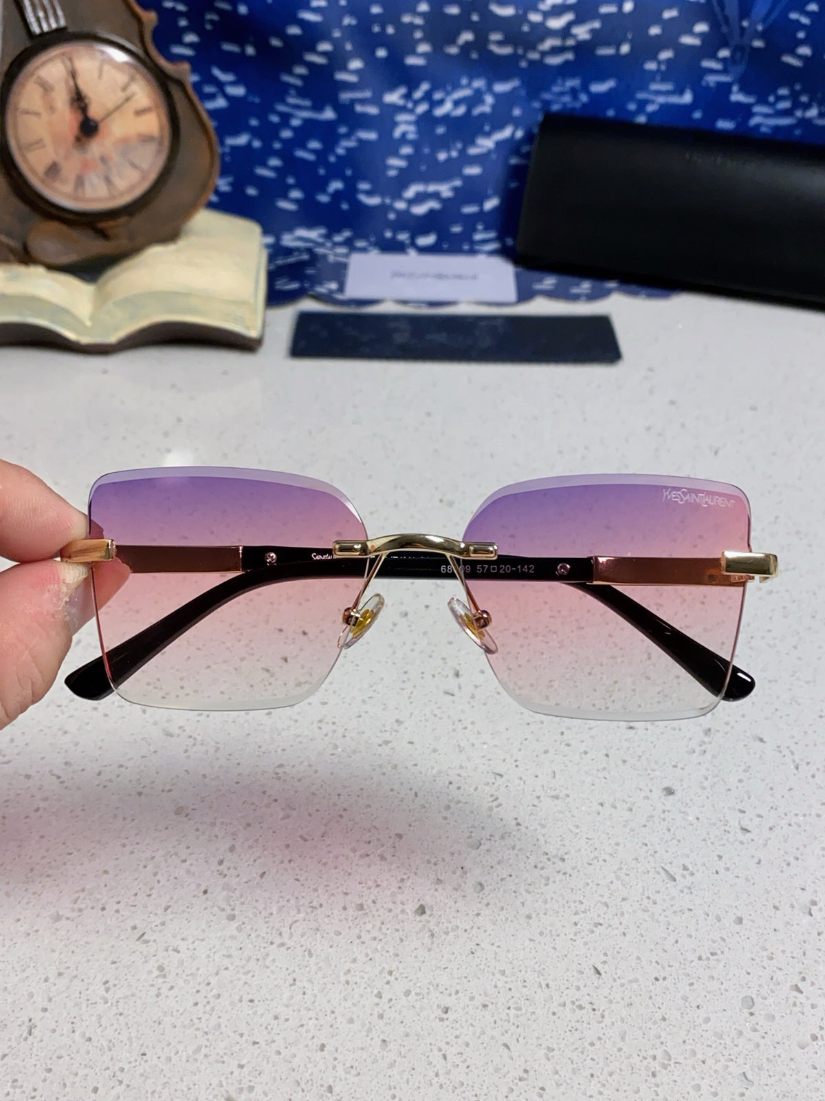 Saint Laurent Lightweight Rimless Purple Lens Sunglasses for Men & Women - detail image 4