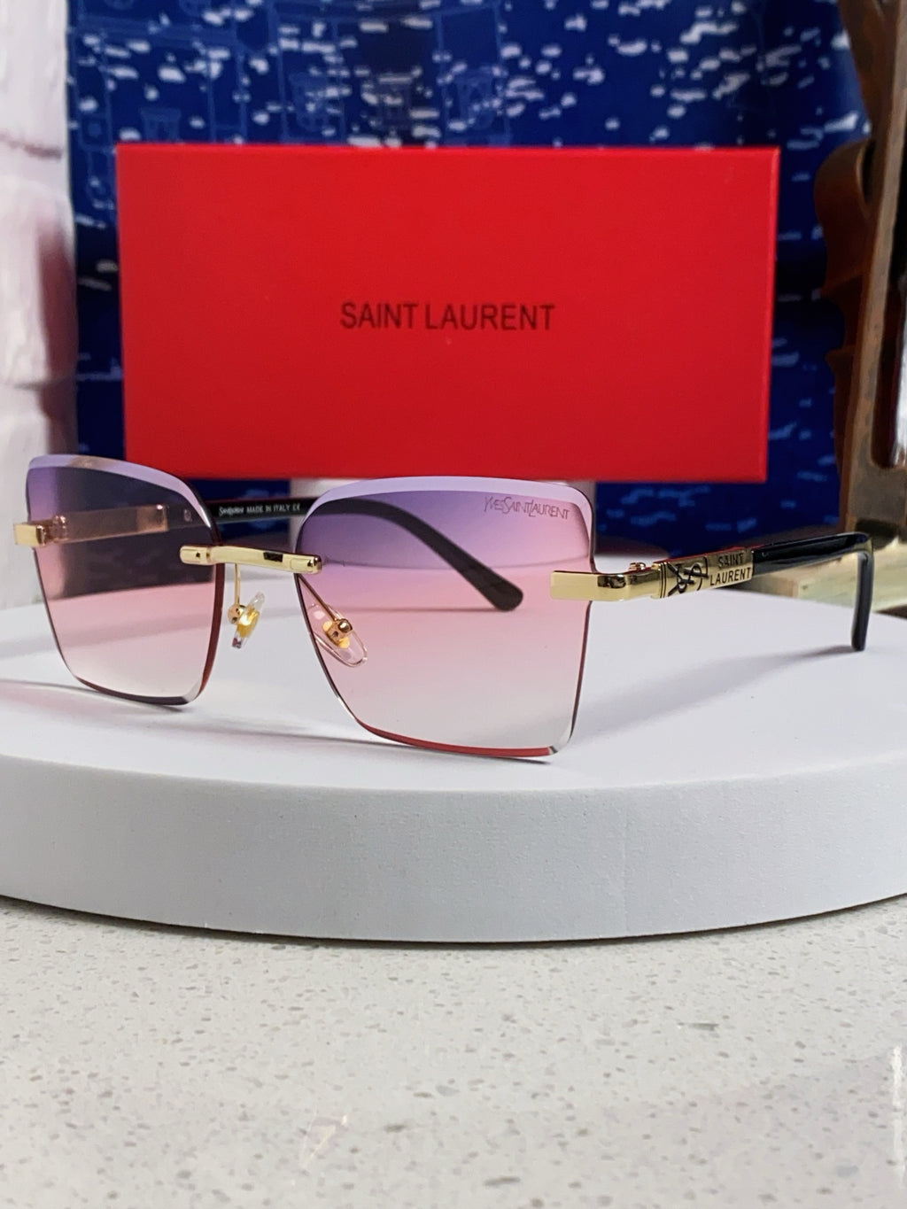 Saint Laurent Lightweight Rimless Purple Lens Sunglasses for Men & Women