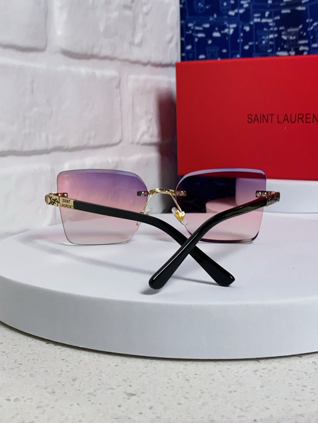 Saint Laurent Lightweight Rimless Purple Lens Sunglasses for Men & Women - detail image 3