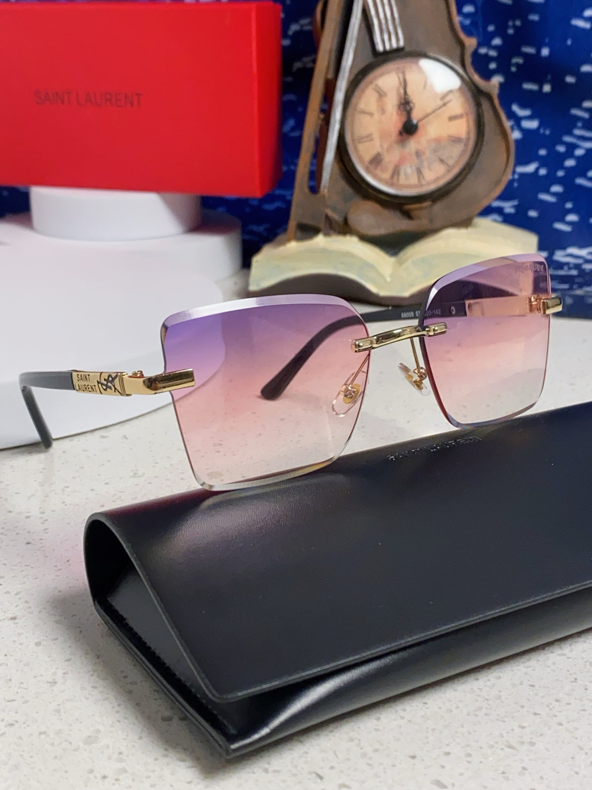Saint Laurent Lightweight Rimless Purple Lens Sunglasses for Men & Women - detail image 10