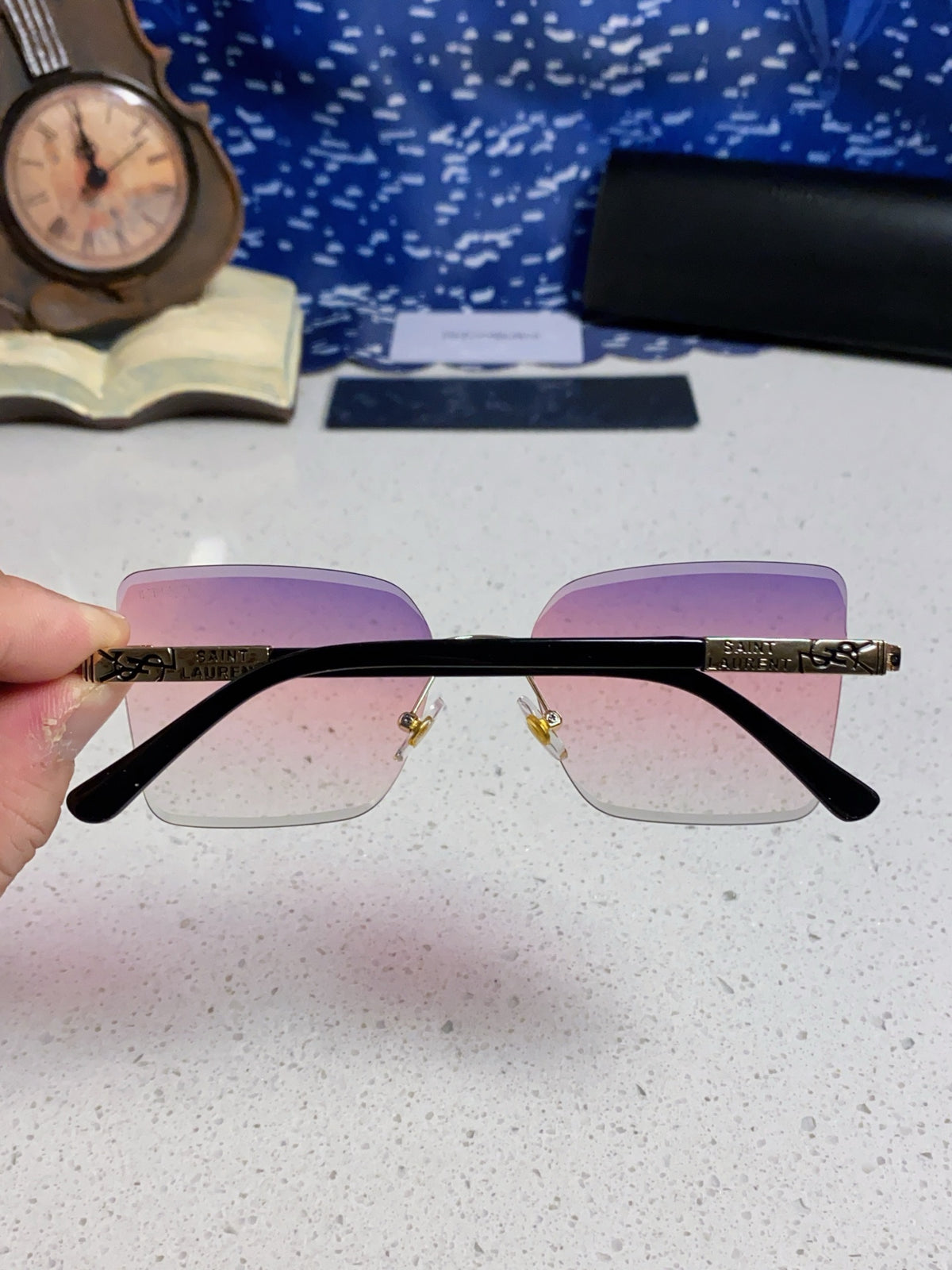 Saint Laurent Lightweight Rimless Purple Lens Sunglasses for Men & Women - detail image 5