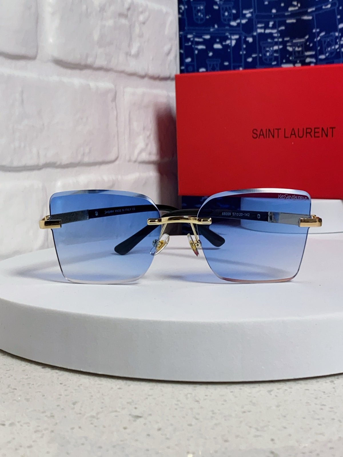 Saint Laurent Lightweight Rimless Blue Lens Sunglasses for Men & Women - detail image 2
