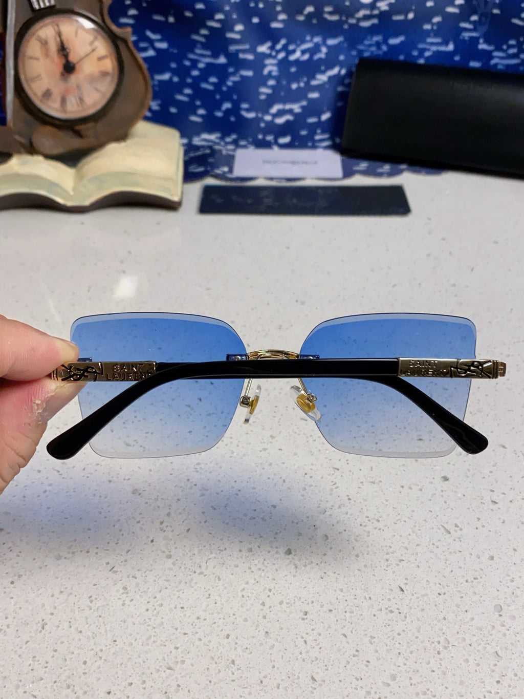 Saint Laurent Lightweight Rimless Blue Lens Sunglasses for Men & Women - detail image 5