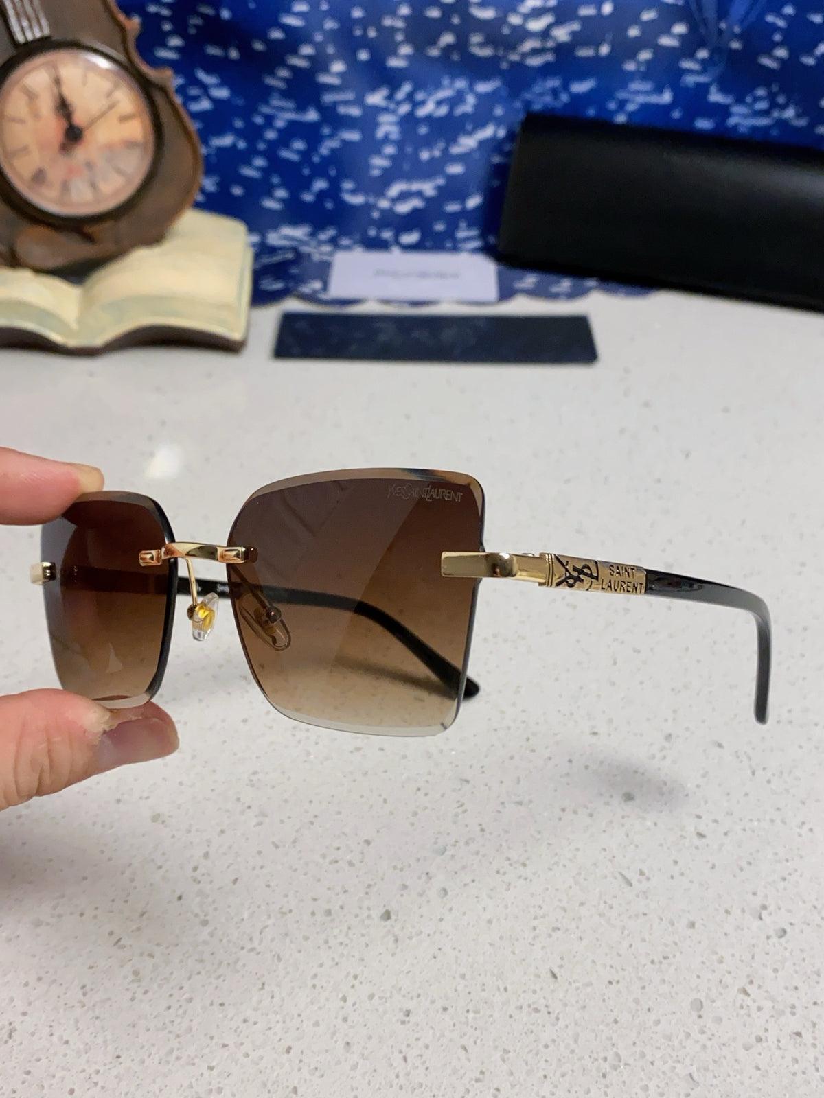 Saint Laurent Lightweight Rimless Brown Lens Sunglasses for Men & Women - detail image 6