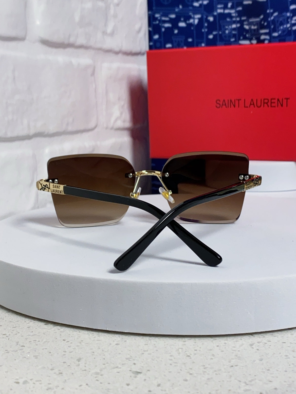 Saint Laurent Lightweight Rimless Brown Lens Sunglasses for Men & Women - detail image 3