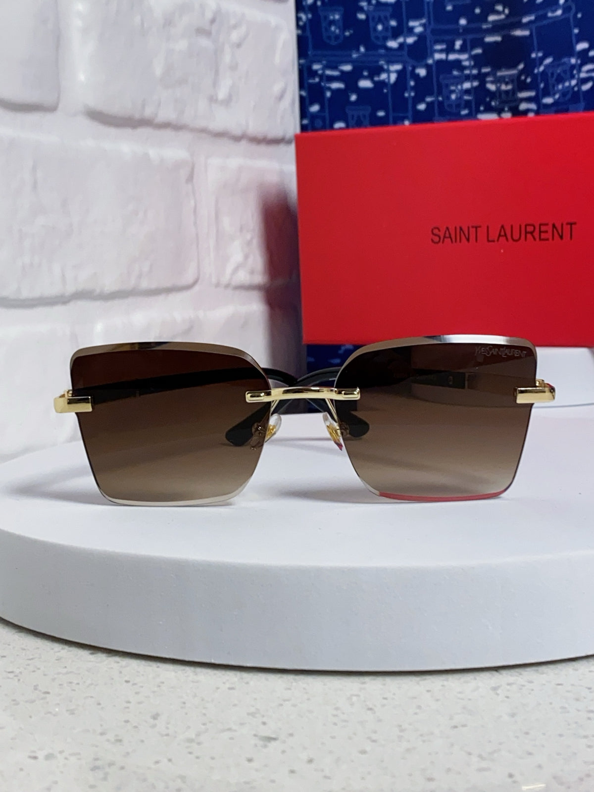Saint Laurent Lightweight Rimless Brown Lens Sunglasses for Men & Women - detail image 2