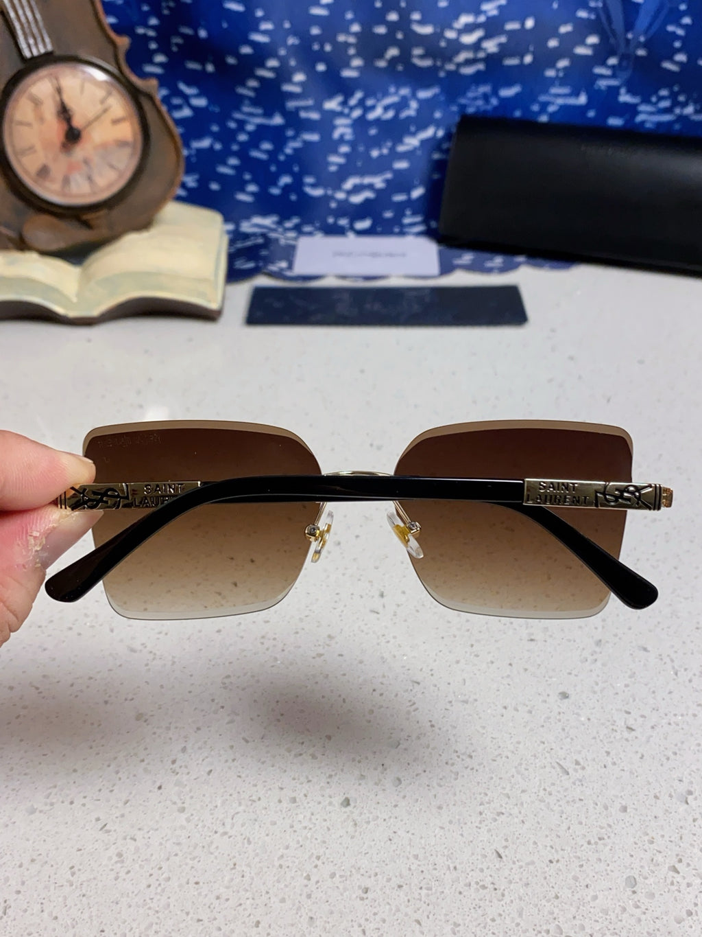 Saint Laurent Lightweight Rimless Brown Lens Sunglasses for Men & Women - detail image 5